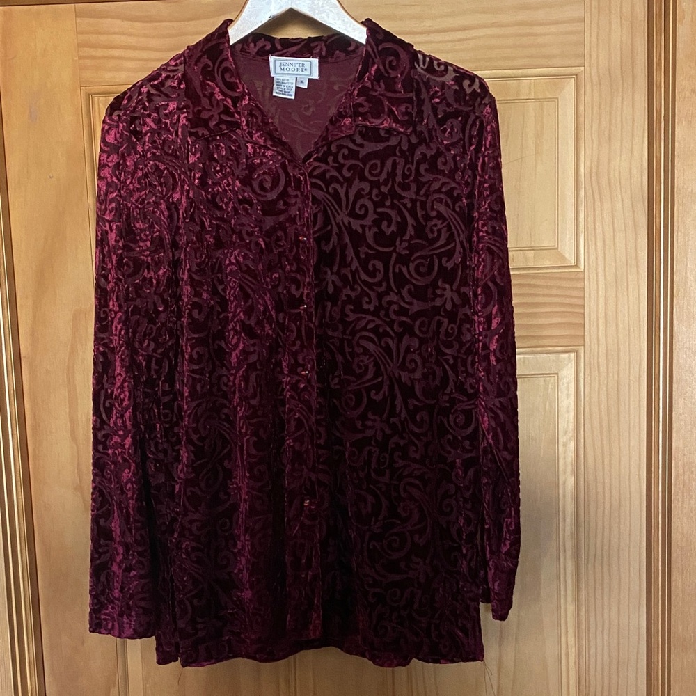 Jennifer Moore Burgundy Velvet Button Down Shirt XL